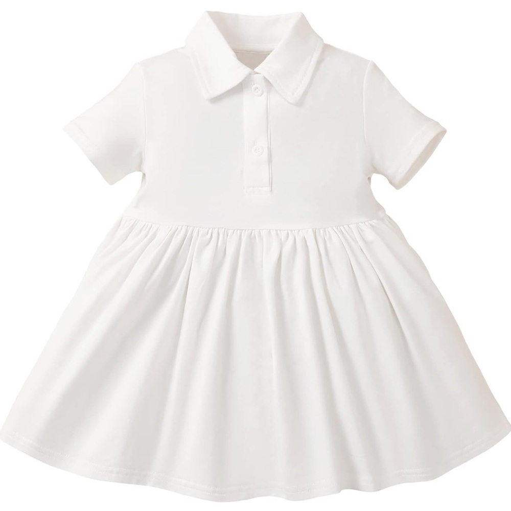 Baby Toddler Girls Summer Dress Polo Collar Short Long Sleeve Smocked Dress